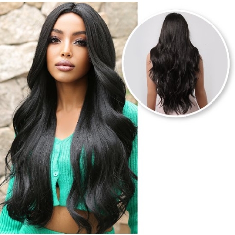 SassyGoods® Zwarte Pruik - Pruiken Dames Lang Haar - Wig - Golvend Zwart - 75 cm