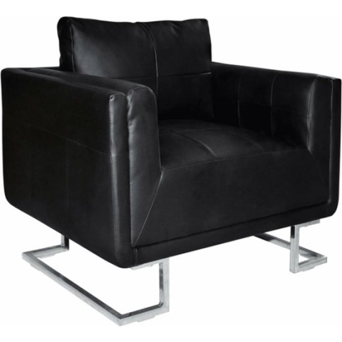 vidaXL Fauteuil met verchroomde poten kubus kunstleer zwart
