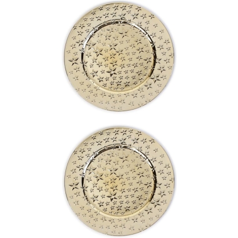 12x stuks diner borden/onderborden goud met sterren 33 cm