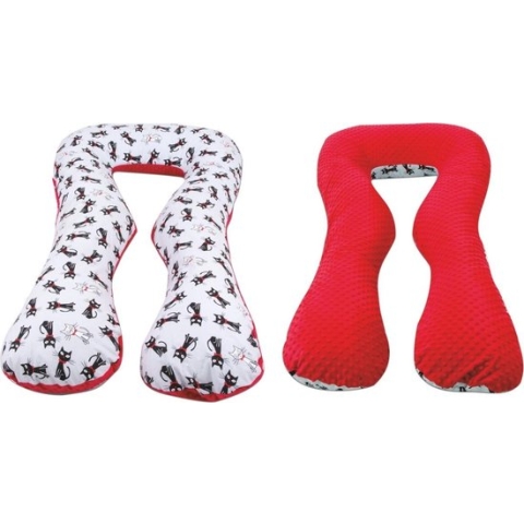 Zwangerschapskussen - 300 cm - minky dot en katjes - rood wit zwart