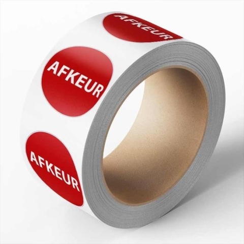 Afkeur keuringssticker op rol, 25 meter 20 mm - 1150 per rol