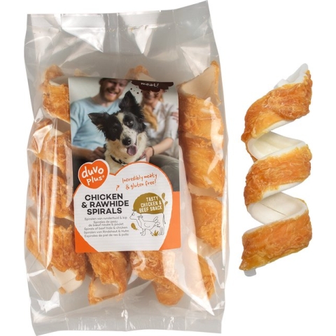 Duvoplus - Hondensnack - Hond - Meat! Kip & Runderhuid Spiralen S - 14-16cm - 500g - 14st - 14st