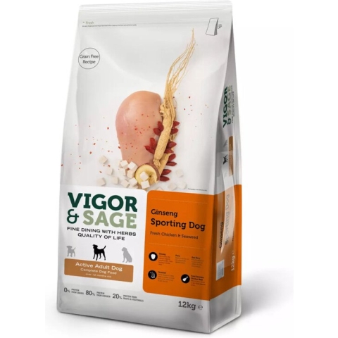 Vigor & Sage Hondenvoer Sport en Actief Ginseng 12 kg