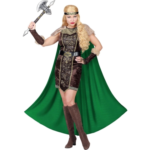 WIDMANN - Viking kostuum met groene cape voor vrouwen - XL