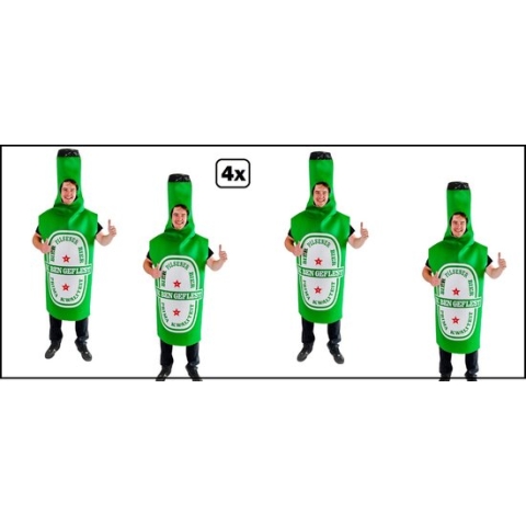 4x kostuum Bierfles pak - carnaval bier fles bierfeest thema party