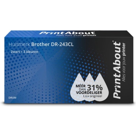 PrintAbout huismerk Drum DR-243CL Zwart + 3 kleuren geschikt voor Brother