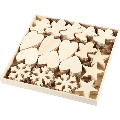Ornamenten voor Kerst, afm 9-11 cm, triplex, 90 assorti