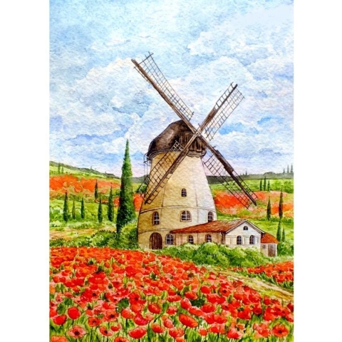 Wizardi Diamond Painting Molen 50*70 cm  Vierkante steentjes