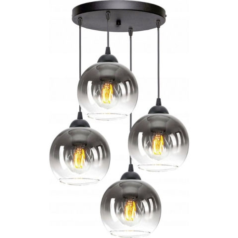 Hanglamp Industrieel voor Woonkamer, Eetkamer - 4-lichts bollen - Smoke Grafiet Glas