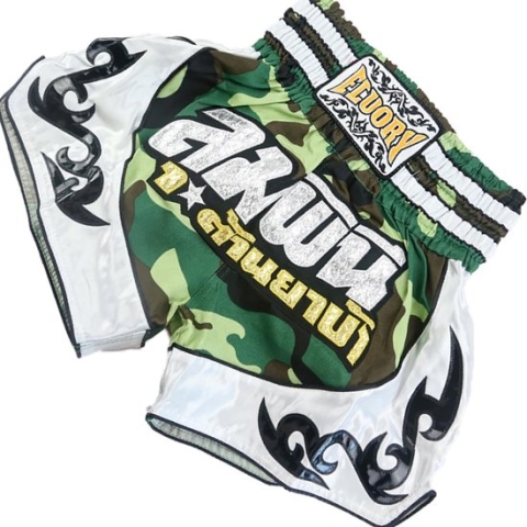 Fluory Muay Thai Short Kickboks Broek Camo Green maat XS
