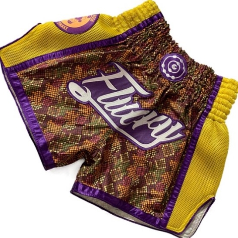 Fluory Muay Thai Kickboxing Shorts Square Geel MTSF82 maat XS
