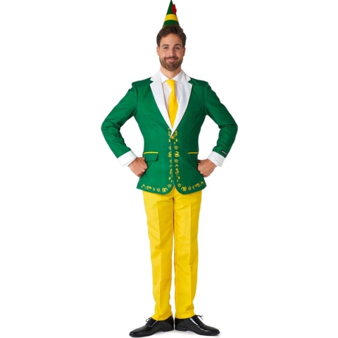 Suitmeister Elf Kostuum - Mannen Pak - Groen & Geel - Carnaval - Maat M