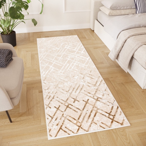 Tapiso Crystal Loper Tapijtloper Beige Laagpolig Kleed Vloerkleed Maat- 70x600