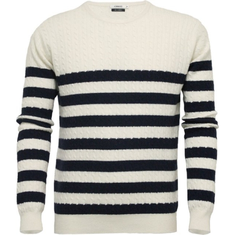 Hommard Crew Neck Cable Striped Silk Cashmere Sweater maat Small