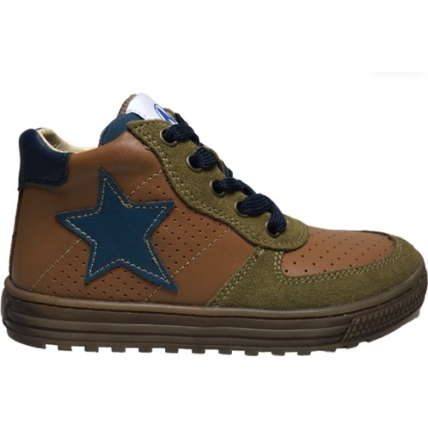 Naturino Hess High - mt 35 - veter rits petrol ster lederen hoge sneakers - Cognac kaki