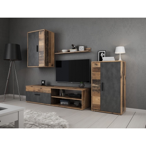 Meubella - Wandmeubel Bellini - Donker Old Wood - Grijs