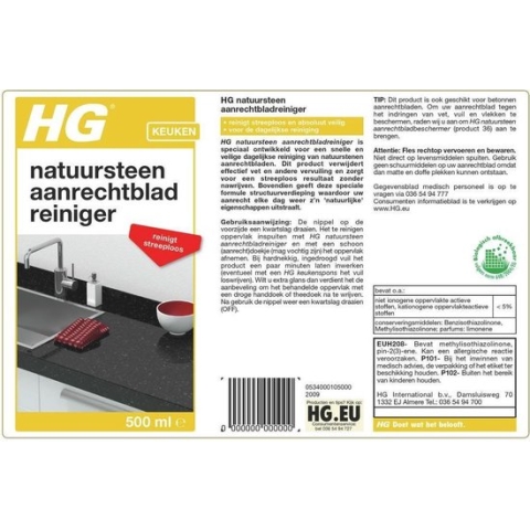 HG natuurstenen aanrechtbladreiniger - 500ml - veilig in gebruik - streeploos schoon - dagelijkse reiniging