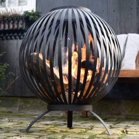 Esschert Design - Vuurkorf Vuurbal Strepen Zwart - Vuurschaal aanbiedingen - Staal - Zwart