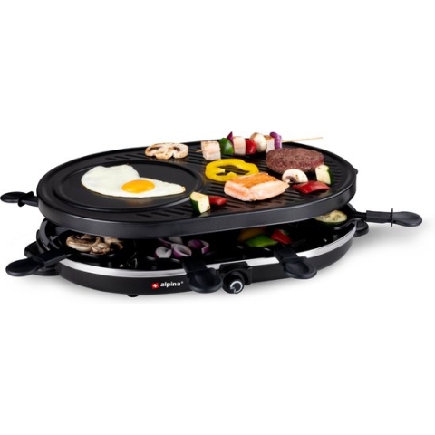 Alpina Gourmetstel - Bakplaat - met Pannetjes en Spatels - 1200W - 8 Personen
