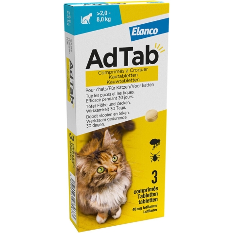 AdTab anti vlo kauwtabletten voor de kat +2-8kg - 2 verpakkingen