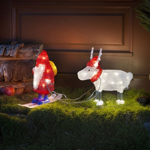 Konstsmide 6239-103 Acryl figuur Energielabel: G (A - G) Kerstman, Rendier Warmwit LED Rood, Wit