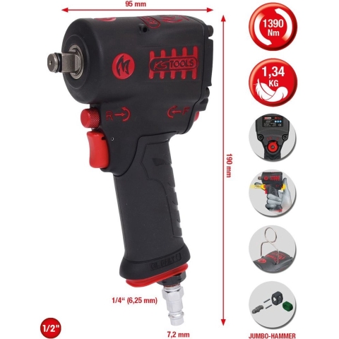 KS Tools 515.1270 515.1270 Pneumatische slagmoersleutel Draaimoment (max.): 615 Nm