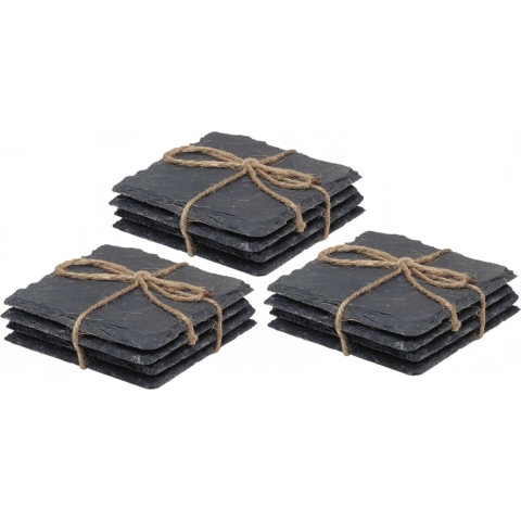 64x stuks leisteen onderzetters - vierkant - antraciet - 10 cm -