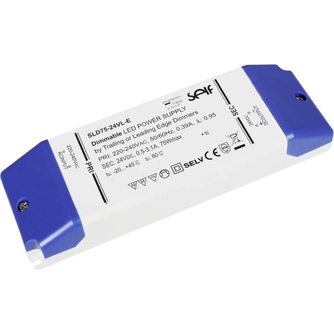 Self Electronics SLD75-12VL-E LED-transformator Constante spanning 75 W 1 - 6.25 A 12 V/DC Dimbaar, Geschikt voor meubels, Overbelastingsbescherming 1 stuk(s)
