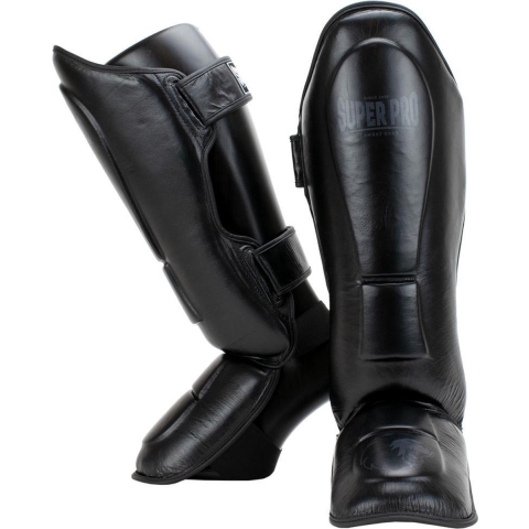 Super Pro Combat Gear Guardian Lederen Scheenbeschermers - Zwart - XL
