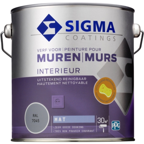 Sigma Muurverf Reinigbaar Mat - RAL 7045 - 2.5L