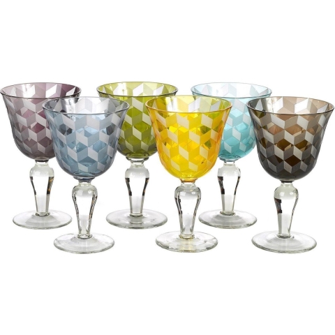 POLSPOTTEN Multicolour Blocks Wijnglas Set Van 6