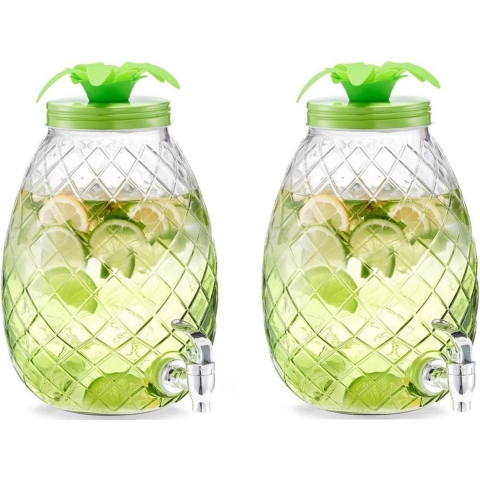2x Groene glazen drank dispensers ananas 4,5 liter -