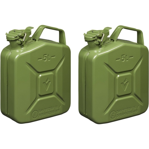 Set van 2x stuks metalen jerrycan legergroen voor brandstof 5 liter -