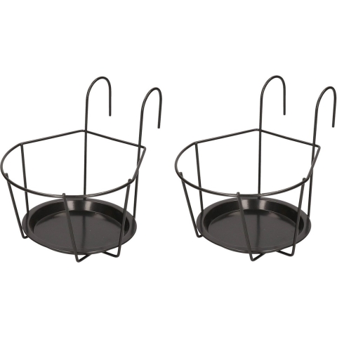 6x Zwarte bloempotten hangers voor potmaat 20 cm metaal -