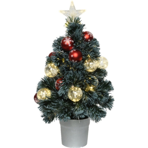 Fiber optic kerstboom/kunst kerstboom met verlichting en kerstballen 60 cm -
