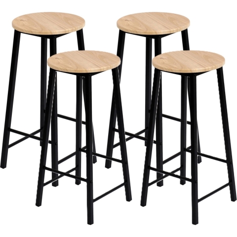 Barkrukken set van 4x stuks - zwart/beige - metaal/hout - D30 x H70 cm -