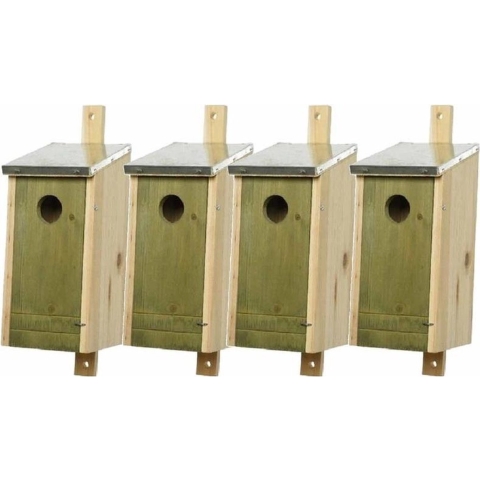 Set van 4 houten vogelhuisjes/nestkastjes lichtgroen 26 cm -