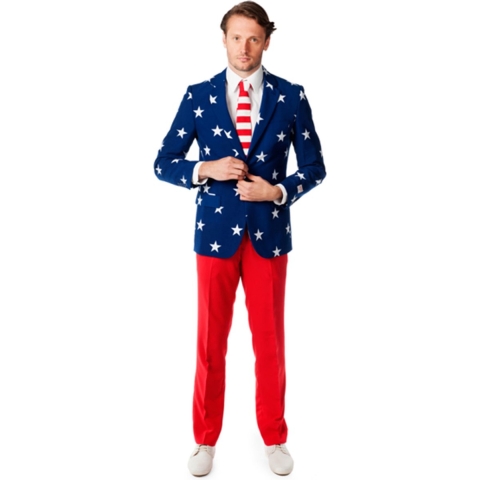 Luxe heren pak met Amerikaanse/USA vlag print 52 (XL) -