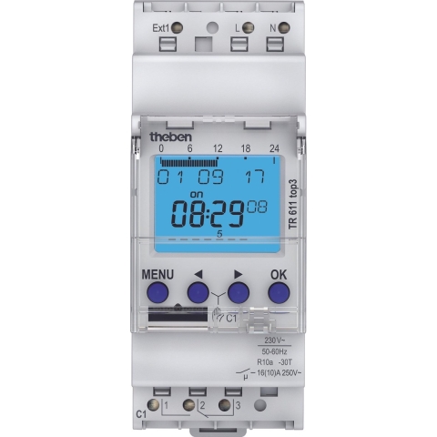 Theben 6110130 Schakelklok Digitaal Weekprogramma 2600 W IP20 Countdown-functie, Stopwatch, Toevalsfunctie