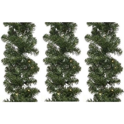 3x Groene kerst dennenslinger guirlande Imperial met licht 270cm -
