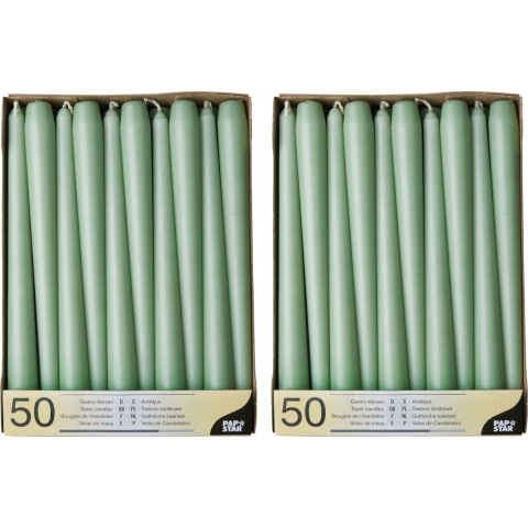 100x stuks dinerkaarsen jade groen 25 cm -
