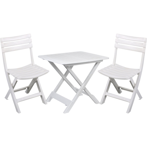 Klapstoelen 2x met bijzettafeltje set - buiten - wit - kunststof -