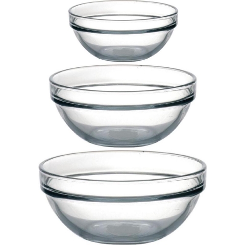 Glazen keuken schaaltjes set 6 stuks in 3 formaten 20-26-29 cm -