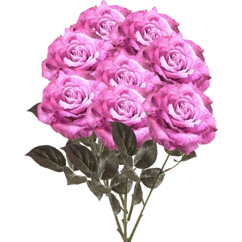 Kunstbloemen boeket roos Pascal - 8x - roze - 65 cm - decoratie bloemen -