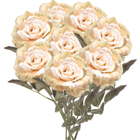 Kunstbloemen boeket roos Pascal - 8x - wit - 65 cm - decoratie bloemen -