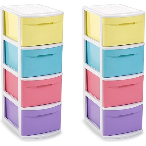 2x stuks ladekast/organizer met 4 lades multi kleuren 39 x 28,5 x 78 cm -