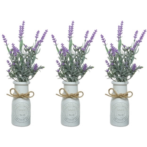 6x stuks lichtpaarse Lavendula/lavendel kunstplant 32 cm in witte pot -