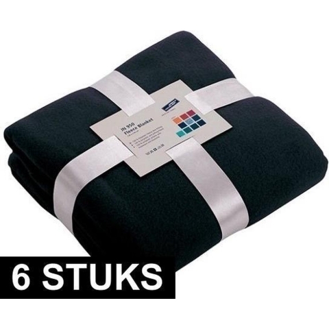 6x Fleece dekens/plaids marineblauw 130 x 170 cm -