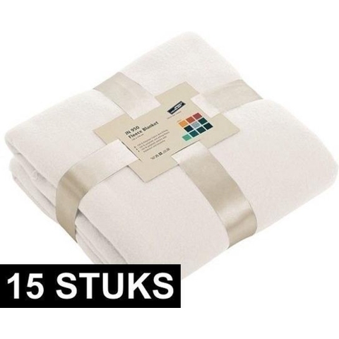 15x Fleece dekens/plaids gebroken wit 130 x 170 cm -