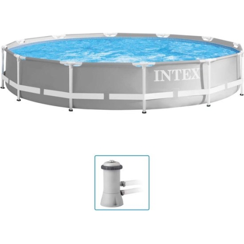 Intex Opzetzwembad - Prism Frame - Ø366 x 76 cm - Met pomp - Grijs